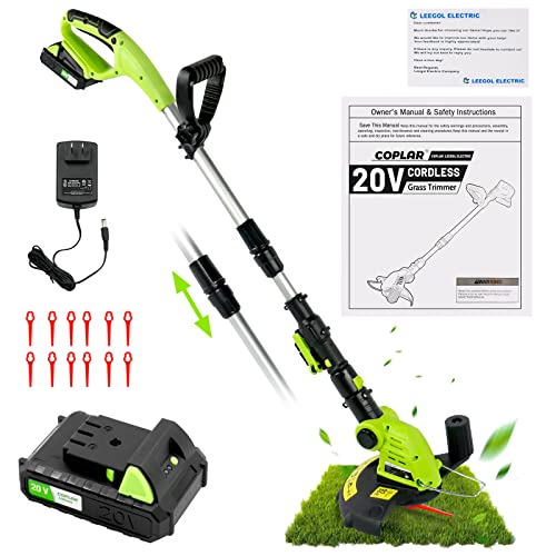 COPLAR Grass Trimmer & Edger 20V, 10 inch Cordless Trimmer 2.0Ah Battery and Charger Included