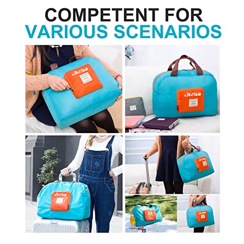 Image of Foldable Travel Duffle Bag, JIMTAB Waterproof Nylon Foldable Carry Package Versatile for Travel Gym Sports Weekender Bag (Light Blue)