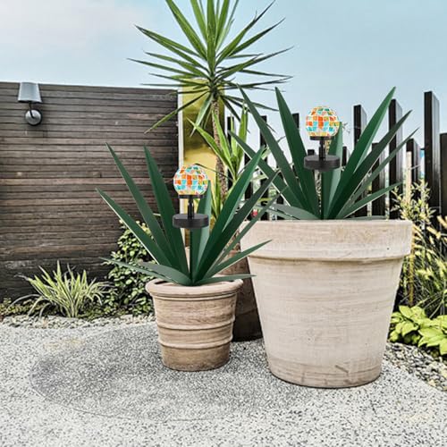 Image of TOMBABY Solar Rustic Garden Style Metal Agave Plants Outdoor Patio, Home Decor Hand-Painted Metal Agave Garden Patio Statues, Suitable for Desert Areas, Outdoor Lawn Decorations (3 Solar Green)