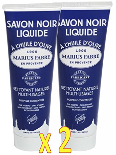 Marius Fabre - NEGRO JABON DE MARSELLA líquido al aceite de oliva - Natural Limpiador multiusos - Lote de 2 * 250ml Tubos