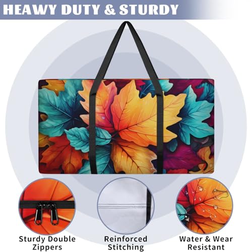 Watercolor Maple Leaves Extra Large Moving Bags Heavy Duty Storage Bags Colorful Leaves Cloth Wrap Around Handles Double Zipper Reusable Convenient Foldable Storage Tote for Travel Camping Space Save3