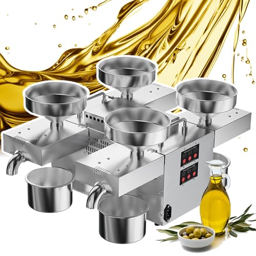 KUOYTT Prensa de Aceite eléctrica 4 en 1: admite Trabajo simultáneo o Independiente, Extractor de Aceite automático de 2400 W para prensado en frío/Caliente, máquina prensadora de Aceite