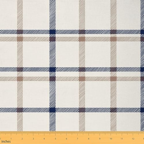 Brown White Lattice Checkered by The Yard for Kids Teen, Farmhouse Geometric Grid Indoor Outdoor Fabric, Buffalo Plaid Gingham Checkerboard, 1 Yard