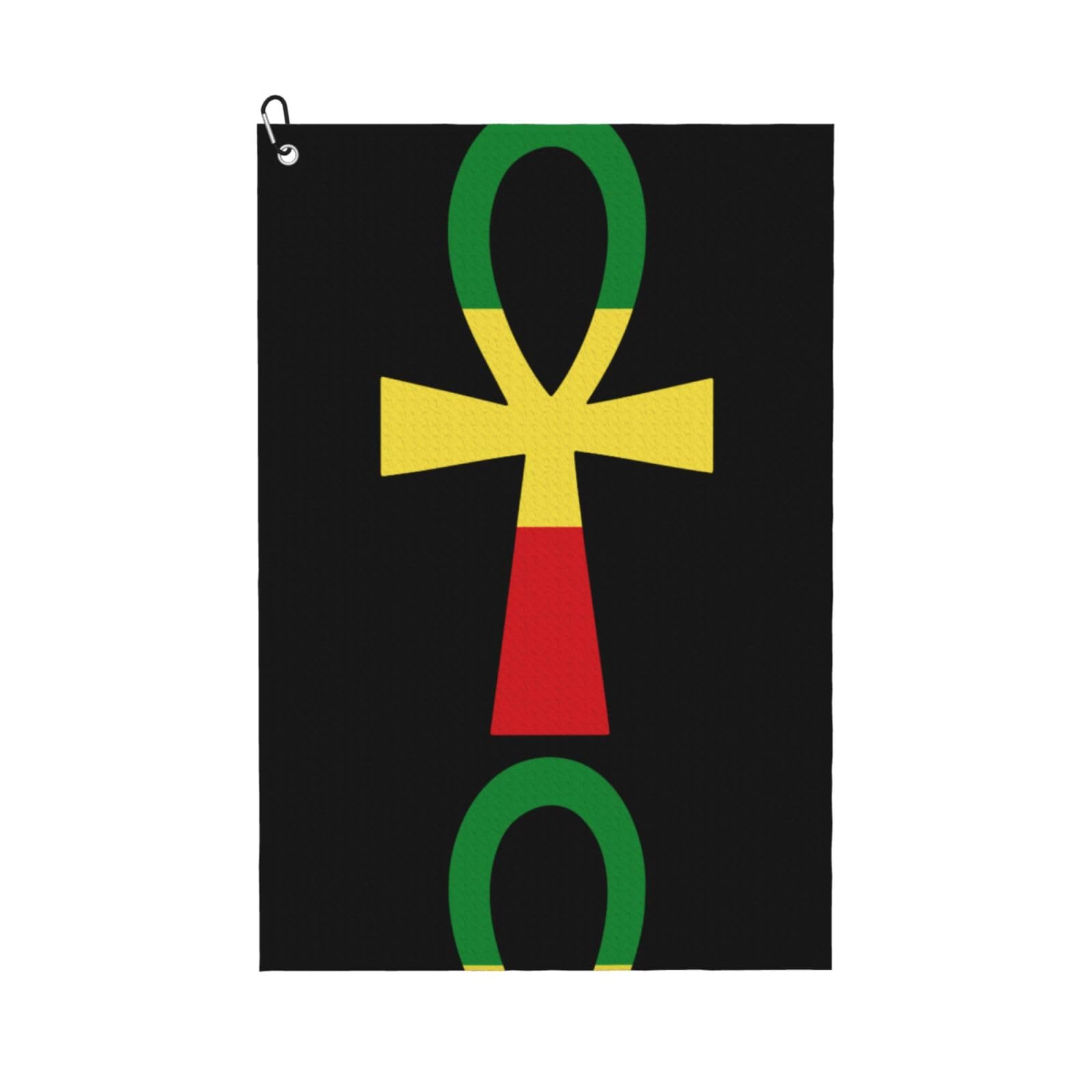 peiyeety Rasta Ankh Rastafarian Egyptian Microfiber Golf Towel with Carabiner Clip, 16x24 Inch Absorbent Waffle Weave Towel for Golf Bags