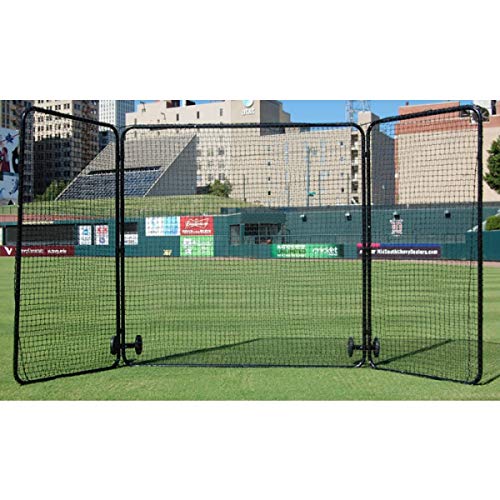 Trigon Sports Tri-Fold Screen Screen Net and Frame with Wheels, Collapsible Softball and Baseball Pitching Net, Batting Cage with Ground Anchor for Training, Size: 8' x 16'