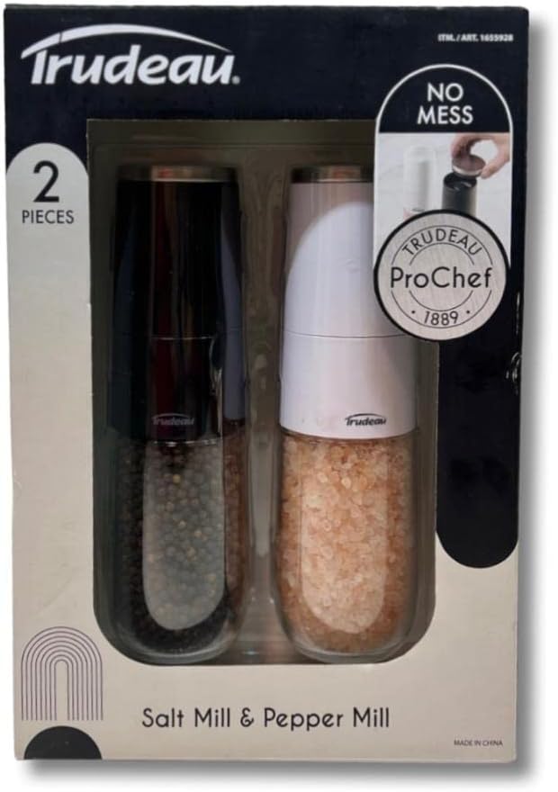 Trudeau Large Glass Salt & Pepper Mills with Stainless