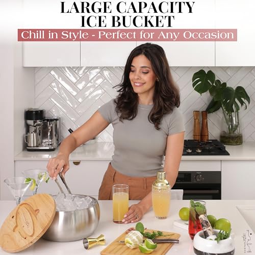 Gusto Nostro 4.1L Insulated Ice Bucket with Lid and Tongs, Double Wall Stainless Steel Ice Bucket Large, BPA Free Ice Bucket for Cocktail Bar, Keeps Champagne, Wine, Beer Chill for Parties - Image 3