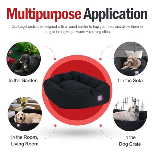 Image of Majestic Pet 24 Inch Bagel Calming Dog Bed Washable - Cozy Soft Round Dog Bed with Spine Support for Dogs to Rest their Head - Fluffy Donut Puppy Mat 24x19x7 (Inch) Small - Black