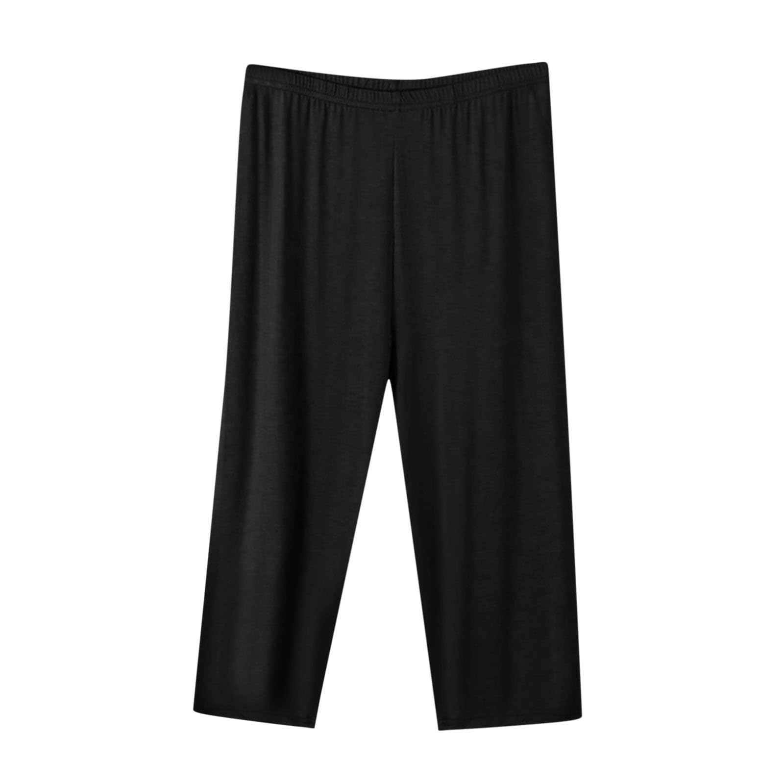 Petite Pants for Women Plus Size Elastic Waist Casual Capri Pants Summer Loose Pajamas Cropped Trouser Loungewear