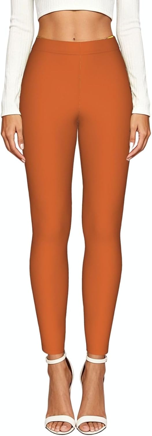 Russet Orange Stretch Leggings,Opaque Printed Elasticity Pants for Workout