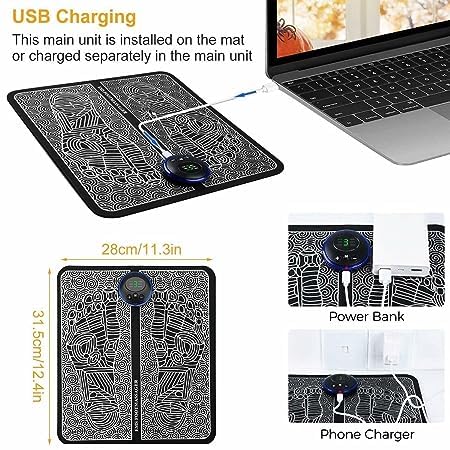 Beykury Foot Massage Pain Relief, Electric EMS Massage Machine Matte, Rechargible Portable Folding Automatic 8 Mode/19 with intensity for feet, hand equipment for body, men and women (1 pack)