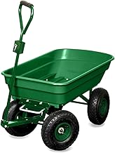 TERRE JARDIN Garden Wheelbarrow with 4 Inflatable Wheels 120 kg, Tipper 52 L, Log Cart, Firewood Transport Trailer, Integrated Towbar – Tilted Capacity 80 kg