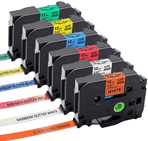 Aken kompatibel Schriftband als Ersatz für Brother P-touch TZe TZ Schriftband 12mm, Beschriftungsband für P-touch 1010 1000 H105 D400 E100 D200 Regenbogen Weiß Rot Blau Gelb Grün/Orange