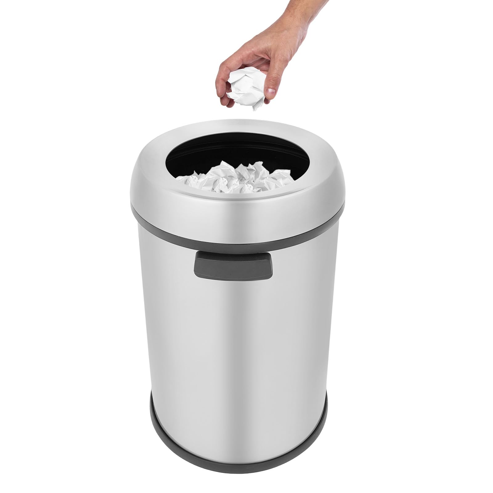 Cubo de basura de cocina, cubo de basura de acero inoxidable con tapa extraíble, 65 l, cubo de basura abierto para restaurantes, corredores de centros comerciales, vestíbulos de hotel, áreas
