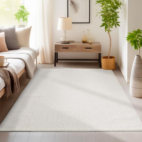 Homebyhome Teppich Wohnzimmer Langlebig Robuster Teppich Cut-Loop Creme 160 x 230 cm - Kurzflor...