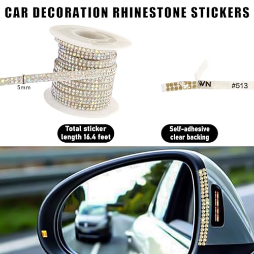 Image of povtii Bling Car Trim Self Adhesive, 16.4 Ft Glitter Crystal Rhinestone Decals Sticker Strips, Sparkly Auto Dashboard Decor Line Molding Sticker, Interior Exterior Car Accessories (Colorful, 5mm)