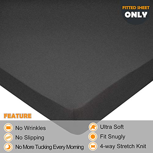 Full Size Fitted Sheet Only - 4-Way Stretch Knit, Snug Fit, Wrinkle Free & Stay in Place, No More Slipping Off for Mattress, Soft & Comfortable - Hemp Gray, Full
