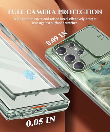 Image of GVIEWIN for Samsung Galaxy S23 Ultra Case, [Slide Camera Cover & Built-in Screen Protector] [2 Front Frames] Shockproof Military Grade Protective Marble Phone Case for S23 Ultra 6.8 inch (Desert Dream)