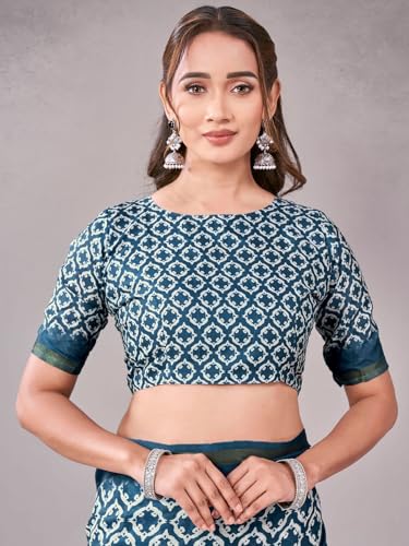 Image of Satrani Women's Silk Printed Saree with Unstitched Blouse Piece