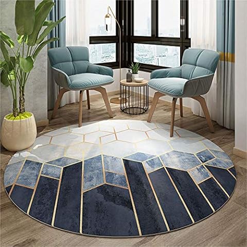 WJW-DT Navy Blue Grey Gold Modern Simple Style Geometric Carpet, Round Large Area Rugs for Living Room Kitchen Modern Entryway Floor Mats Rug-160CM-63inch Cover