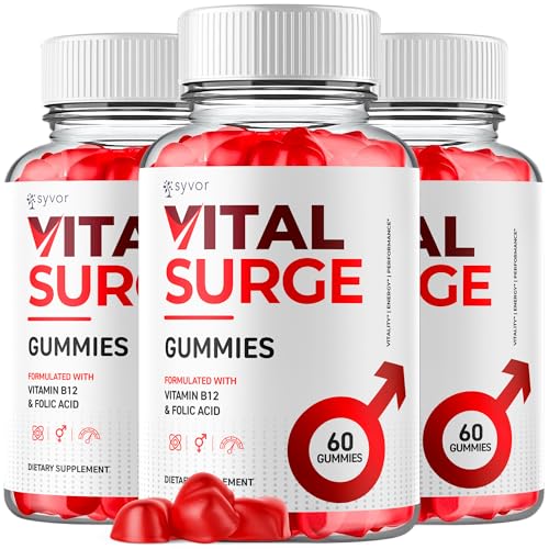 (3 Pack) Vital Surge Gummies Official Vital Surge Maximum Strength 1000MG Advanced Supplement Gummys VitalSurge Mens Detox Supplement Vitasurge Gomitas Chews with Natural Ingredients (180 Gummies)
