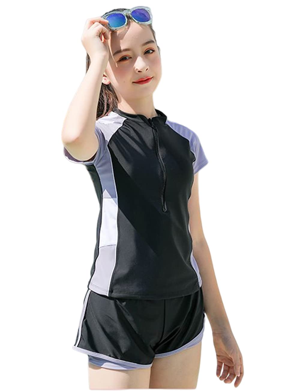 KORADI Girls Swimsuits Rash Guard Swim Set Kids Two-Piece Bathing Suits Teen Swimwear Beach Shorts Sun Protection Swim Shirts