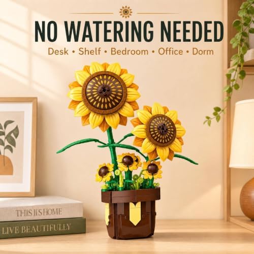 JYRUE Sunflower Building Set, Potted Sunflower Building Blocks Compatible with Lego Flowers, Botanical Collection Artificial Plant Decor, Birthday for Women Girls Kids 6+ 291PCS — view 4
