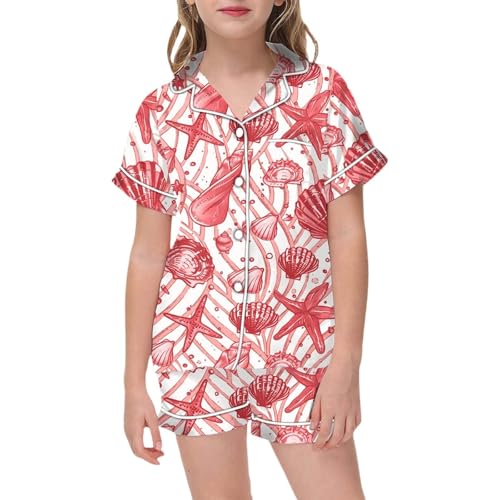 Kids Girls Satin Pyjamas Sets Flower Print Short Sleeve Teen Girls Button Down Top Shorts Summer Casual Pyjamas 𝗣j𝘀