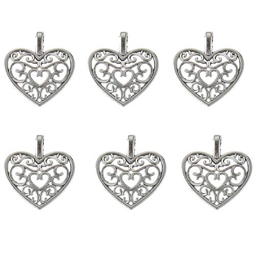 100Pcs Antique Silver Plated Hollow Lovely Heart Charms Pendant Bracelets Necklace Jewelry Findings Jewelry Making Craft Diy 14Mmx12Mm(A-1192) #TOP6