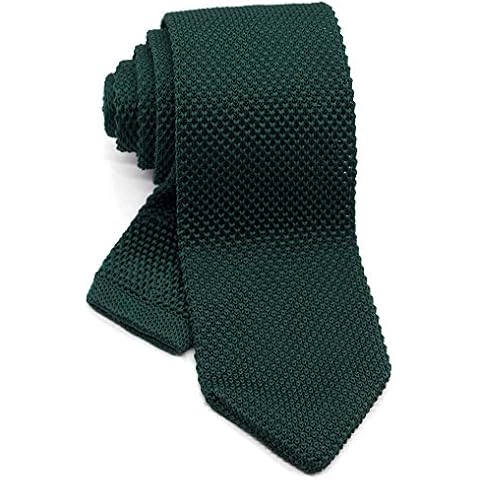 WANDM Men's Pointed Knit Tie Necktie Width 2.75 inches Washable Solid Color Dark Green Hunter Cover