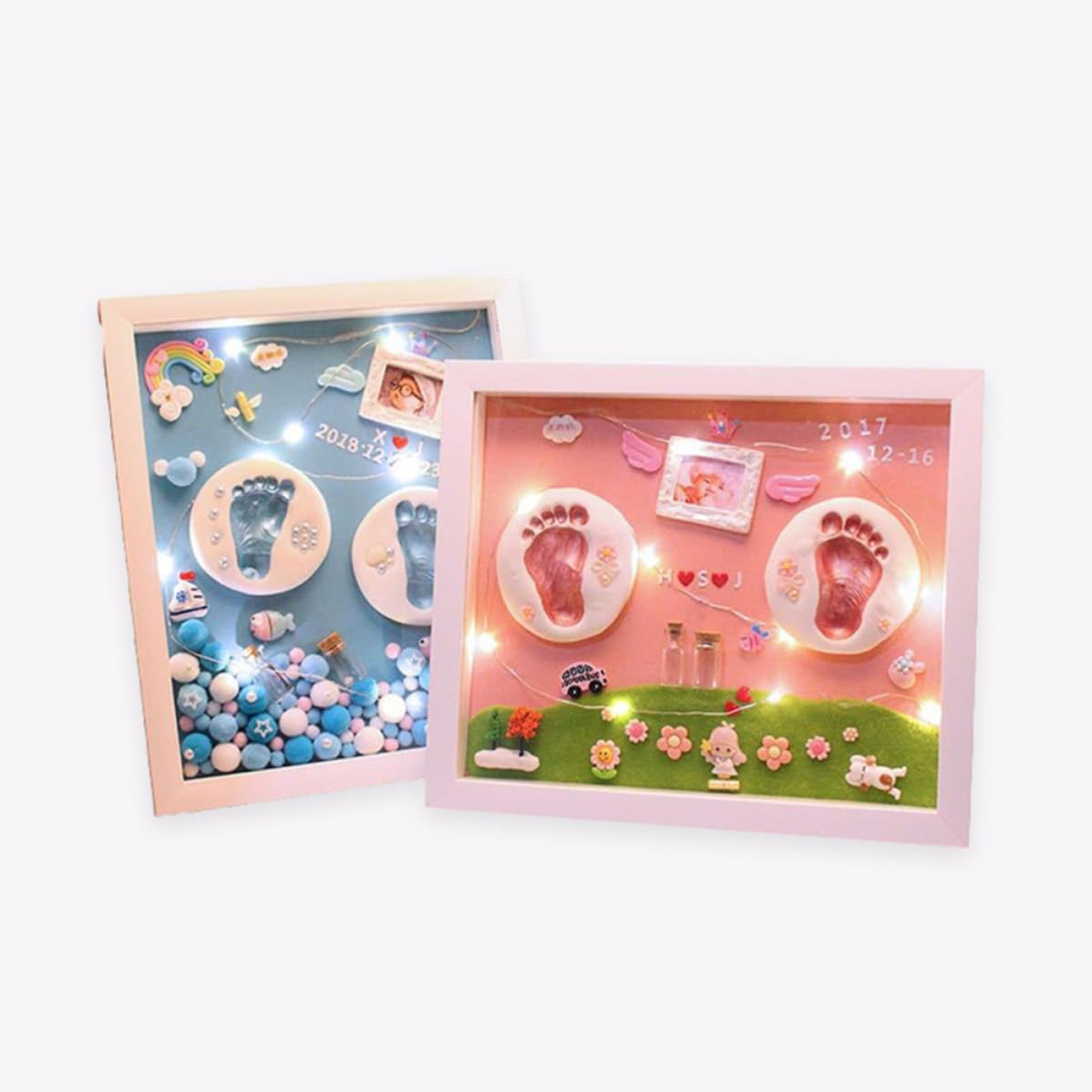 HOMSFOU 1set Cornice Impronta Neonata Kit Mani Piedi Blu Medio con Porta Foto Ricordo Nascita e Corredo Regalo Shower