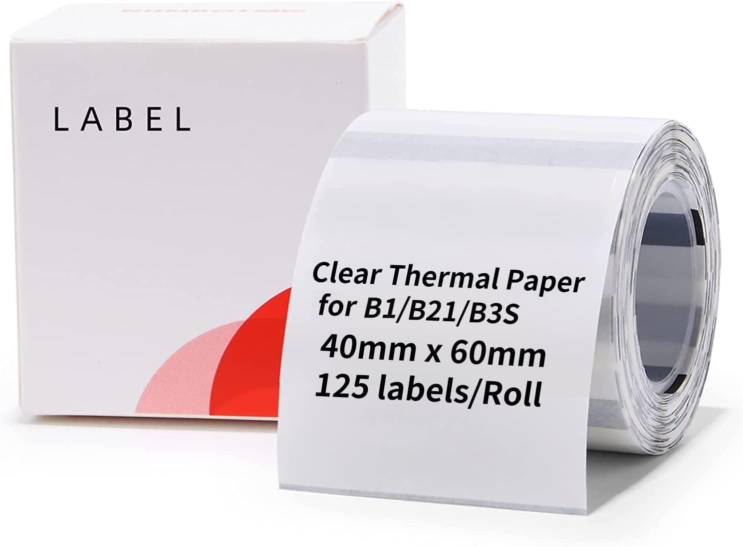 Label Maker Tape, 1.57" x 2.36" (40×60mm) Waterproof Sticker Paper Shipping Address Labeling Replacement with Self-Adhesive for B1/B21/B3S/K3,1 Roll of 125 (Clear)