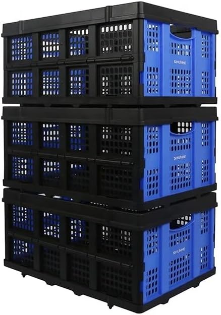 Folding Utility Cart with Wheels, Collapsible Two-Layer, with Foldable 45L Basket, Heavy-Duty, Blue Multifunctional Groceries, Office, Warehouse, and Supermarket Easy Transport and Storage