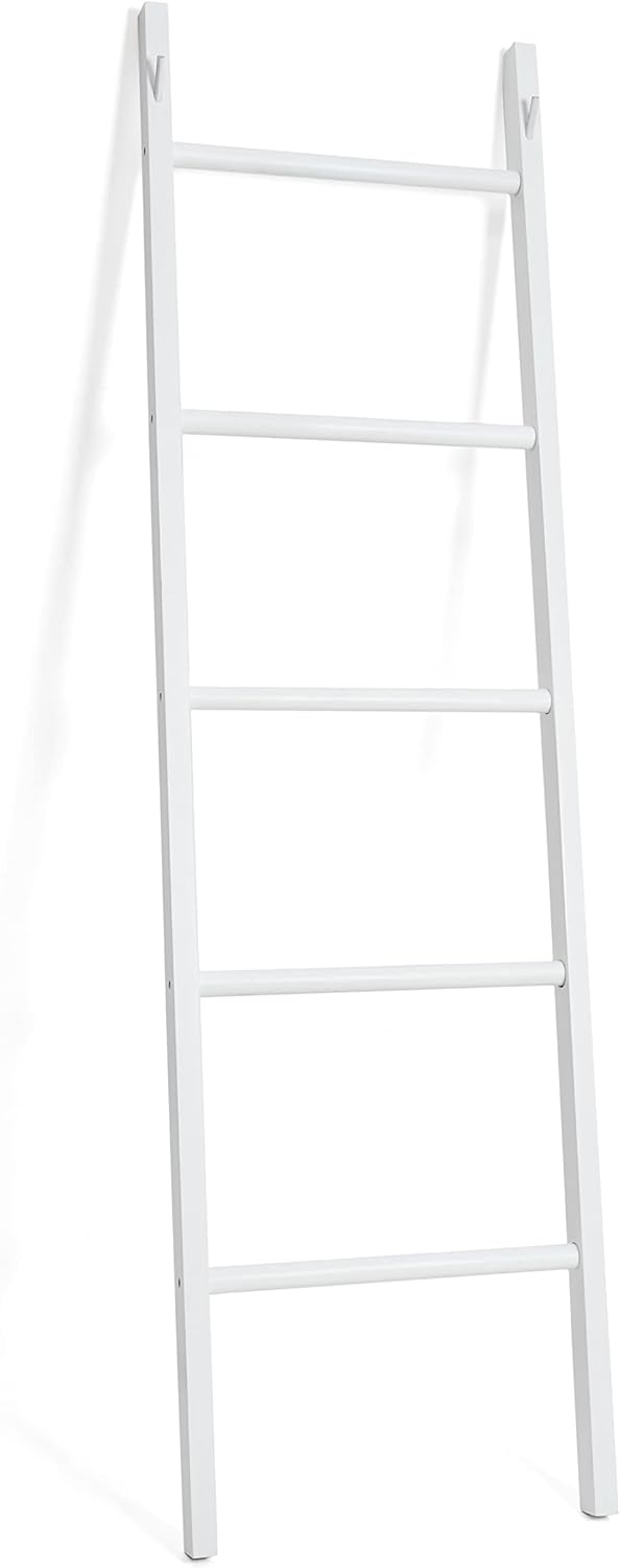 Blanket Ladders for The Living Room, 5 ft Ladder Blanket Holder, White Blanket
