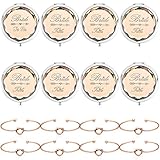 Pack of 8 Compact Pocket Makeup Mirrors Set Include 1 Bride to Be Mirror 7 Bride Tribe Mirrors and 8 Pack Bridesmaid Love Knot Bracelets for Bachelorette Party Bridesmaid Proposal Gifts(Champagne)
