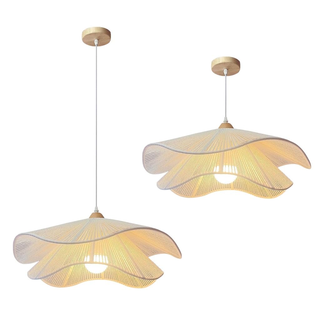 Rattan Hängelampe Vintage Pendelleuchte Im Landhausstil Kronleuchter Im Böhmischen Stil Für Den Esstisch LED Deckenleuchte Geeignet Für Kücheninsel Esszimmer Wohnzimmer Schlafzimmer(Weiß,50CM)