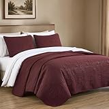 Chezmoi Collection Austin 3-Piece Oversized Bedspread Coverlet Set (Queen, Burgundy)