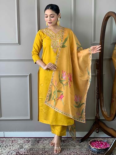 Image of Shiv Textiles Cotton Blend Solid Regular Kurta Sets for Women (JDA-Gauri-Yellow-S