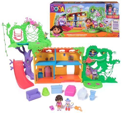 Dora Regenwald Casita Spielset - mit 2 Figuren, 8 Accessoires, 2 Songs und Geräuscheffekten aus der beliebten TV-Serie, für fantasievolles Geschichtenerzählen, für Kinder ab 3 Jahren