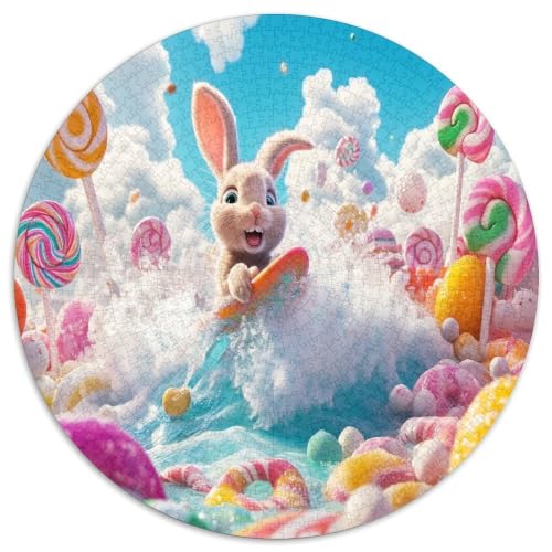Puzzle de 1000 piezas redondo de un mundo de caramelos y un conejo