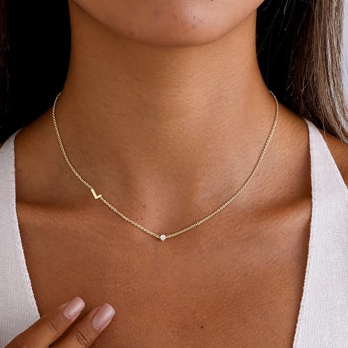 Initial Necklaces for Women,Dainty 14K Gold Plated Sideways Letter Necklace for Women Trendy Simple Choker Necklace Cute Personalized Initial Name Necklaces for Women Non Tarnish Gold Jewelry2