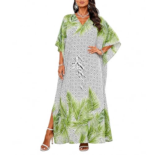 Image of Gypsie Blu Women Plus Size Kaftan Dress Beach Cover Up Maxi Dresses for Women, V-Neck Kimono Sleeve 1X-3X