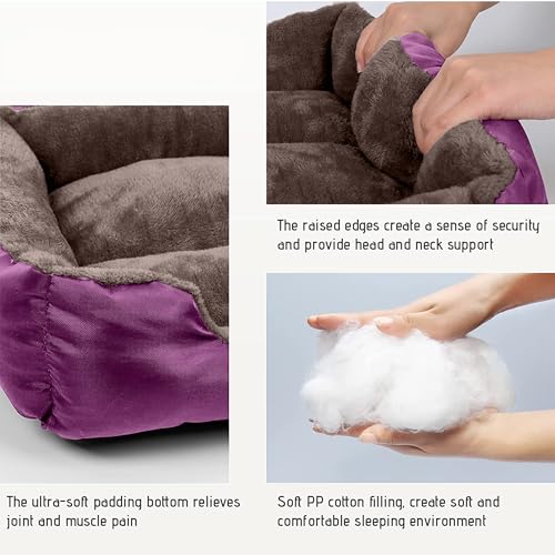 Image of SITSNOOZE Dog Beds Dogs & Cats, Rectangle Washable Pet Bed Comfortable and Breathable Pet Sofa Warming Orthopedic and Non-Skid Bottom (Reversible) (Brown & Purple, M)