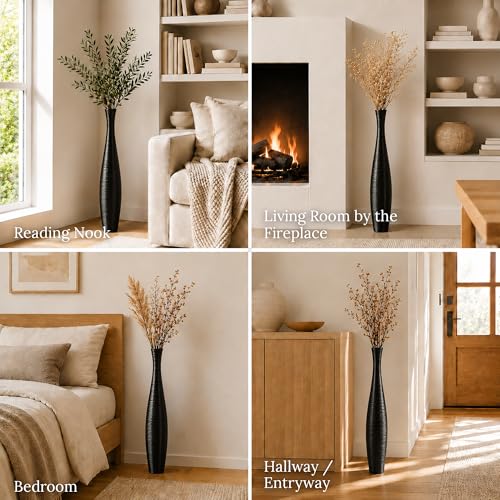 Image of Leewadee Large Floor Vase 34 inches Mango Wood for Pampas Grass, Dried Flowers