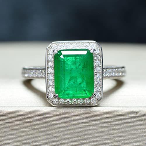 Anneau de mariage émeraude 925 de 8x10 mm avec diamant étincelant