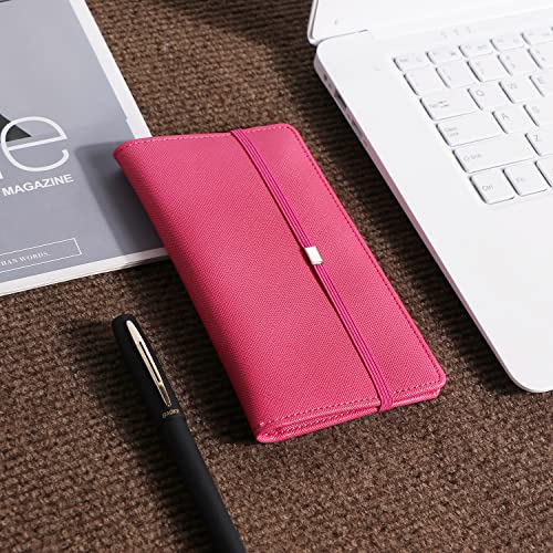 Image of LOLOMLO Checkbook Cover for Duplicate Checks, Stripes Criss Cross Embossed PU Leather Check Book Holder for Top Side Tear Register, RFID Blocking Wallet with Elastic Strap & Pen Slot, Hot Pink