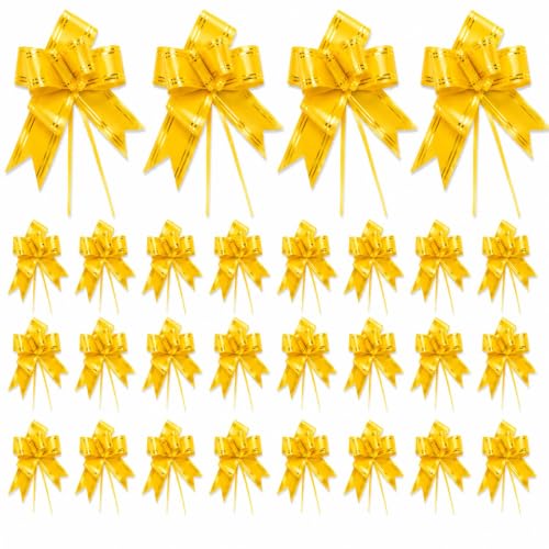 Image of Prokart - Pull Bow Gift Ribbon for Gift Wrapping, Large Decorative Pull Bows for Presents, Hampers, Flower Bouquets, Wedding, Birthday, Christmas & Party Decorations (15MM, Yellow, Pack of 50PC)