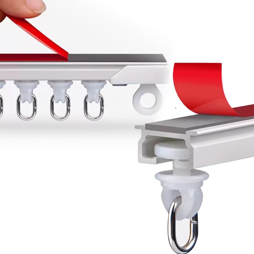 Support de tringle à rideau auto-adhésif réglable en alliage d'aluminium sans perçage - 340 cm - Parfait pour les cloisons de séparation et fenêtres de douche