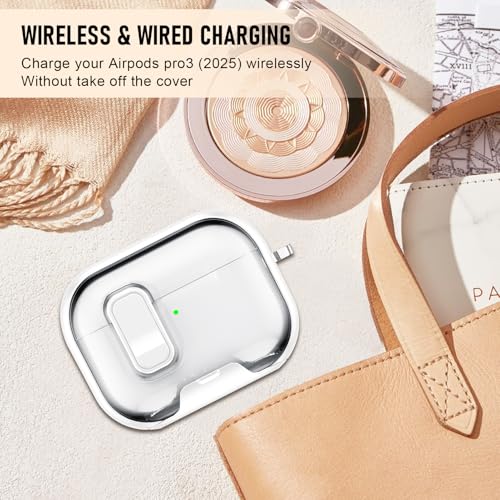 Image of Compatible Airpods Pro 3 Case (2025) with Phone Stand & Cleaner Kit,Print Soft Silicone Lock Clip Apple AirPods Pro 3rd Generation Case, Airpod Pro 3 Cover with Keychain for Women /Girls,White
