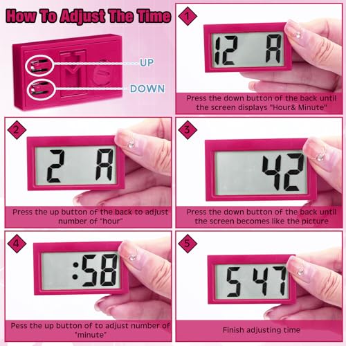 Image of Frienda 6 Pieces Mini Digital Clock Small Digital Clock Stick on Battery Operated Self Adhesive Bracket for Car Dashboard Fridge (Red)